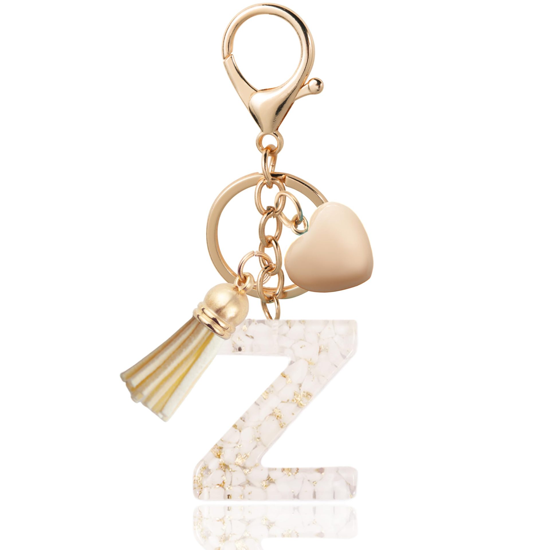 Personalized Heart Shell Letter Pendant Necklace with Tassel - A-Z Initial Charm