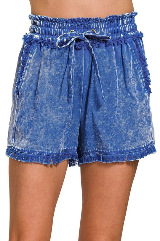 Another view: Mineral Frayed Hem Washed Shorts — CLASSIC BLUE