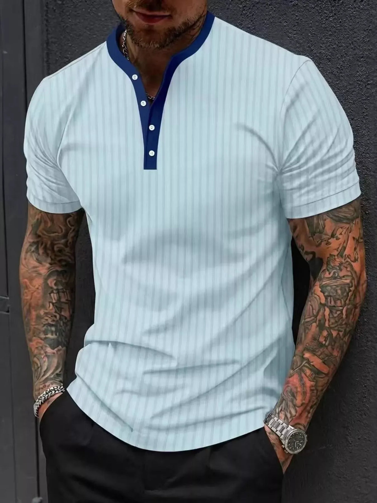Men's Striped Short-Sleeve Cotton-Blend Top — photo 5