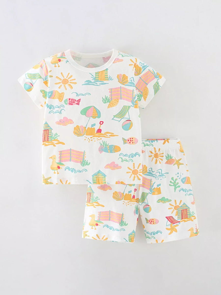 Scout Club Beach Print Crewneck T-Shirt and Shorts Set