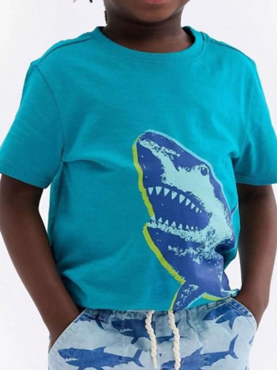 Kids’ Cool Shark Cotton T-Shirt — Sky Blue