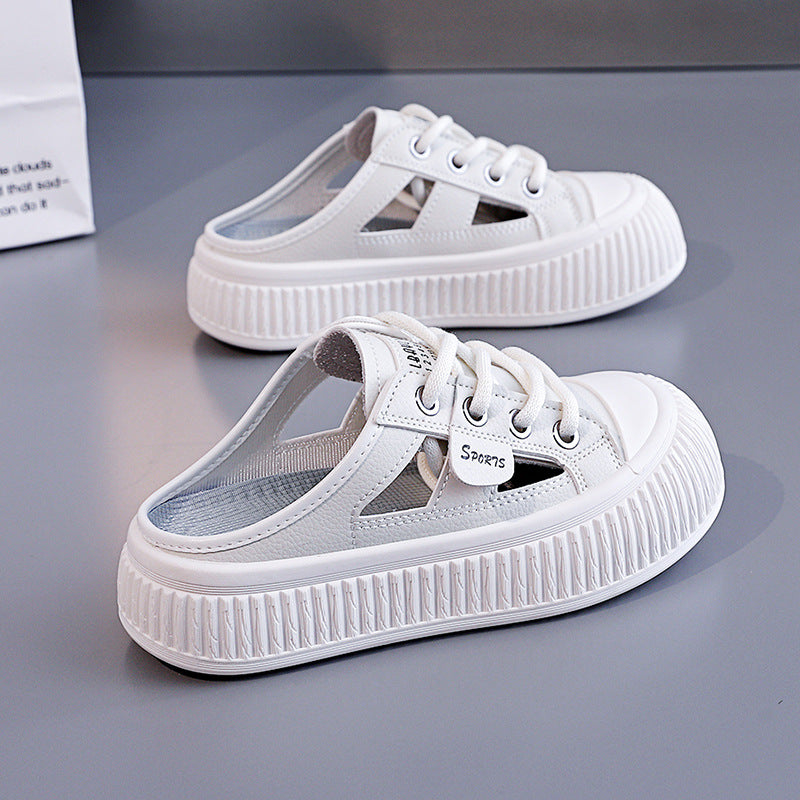 Women's Cutout Slide Sneakers | Breathable Lightweight Platform Half-Slippers