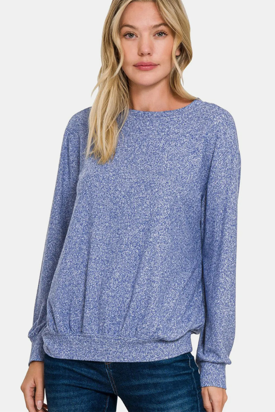 Curve Melange Round Neck Top — Lt Navy