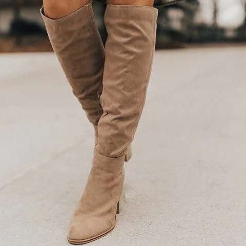 Chunky Heel Thigh-High Boots with Side Zipper for Petite Women | Black Apricot Brown