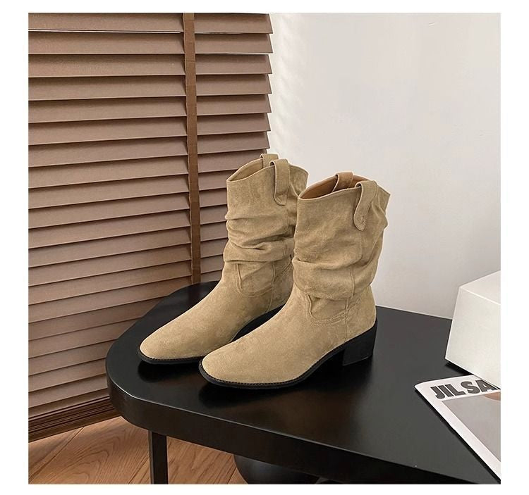 Women's British-Style Chunky-Heel Ankle Boots - Waterproof Casual Flat Boots