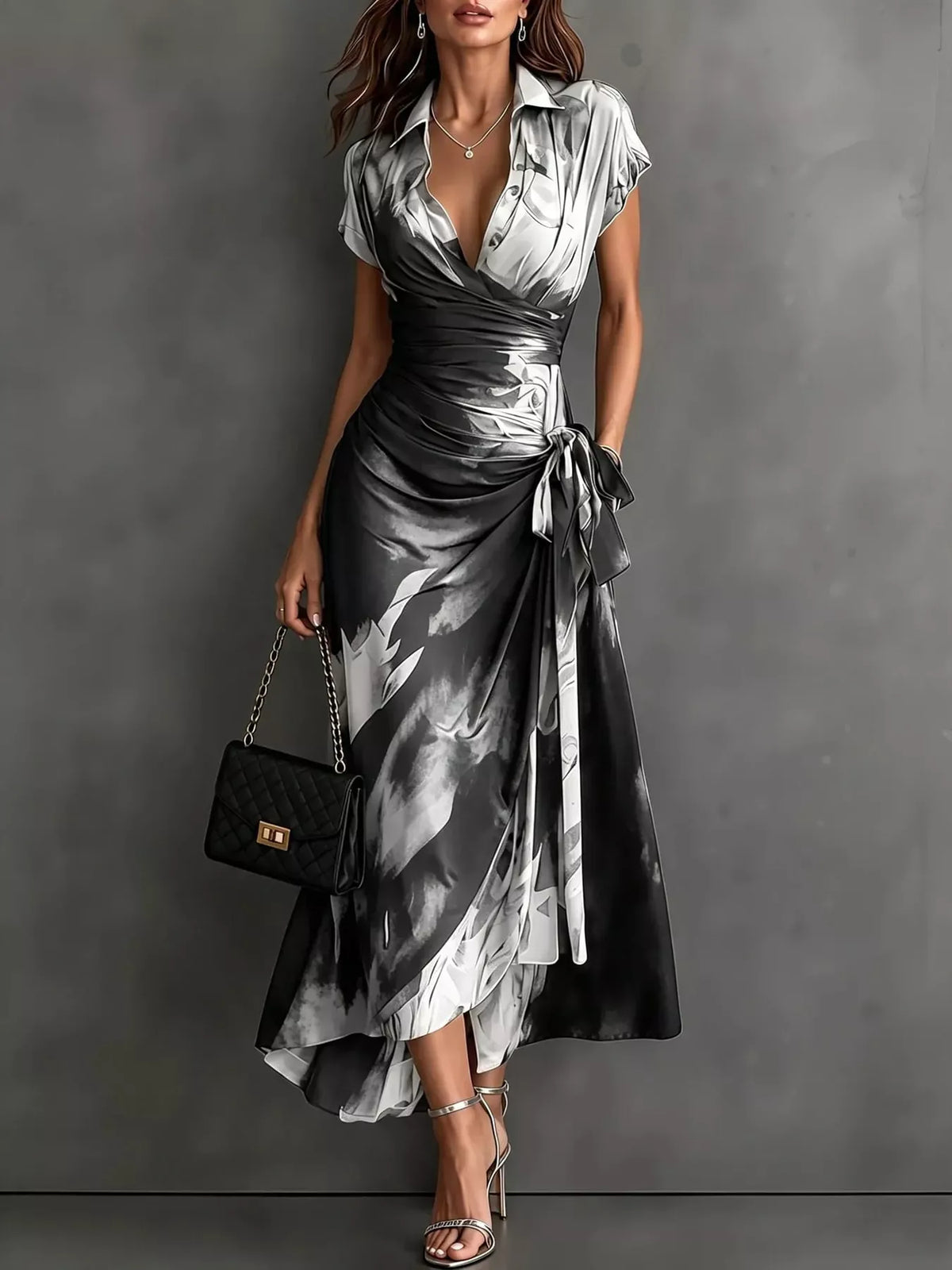 Women's High-Low Surplice Dress with Tie Waist — photo 23