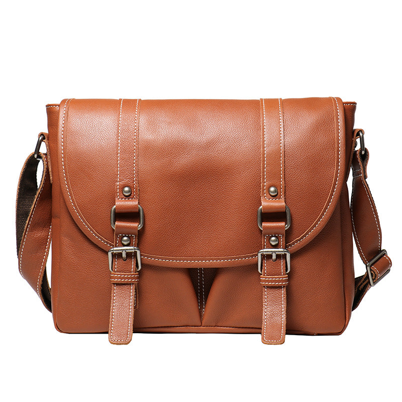 Men's Full-Grain Leather Shoulder Bag – Large Capacity Crossbody Bag for Men