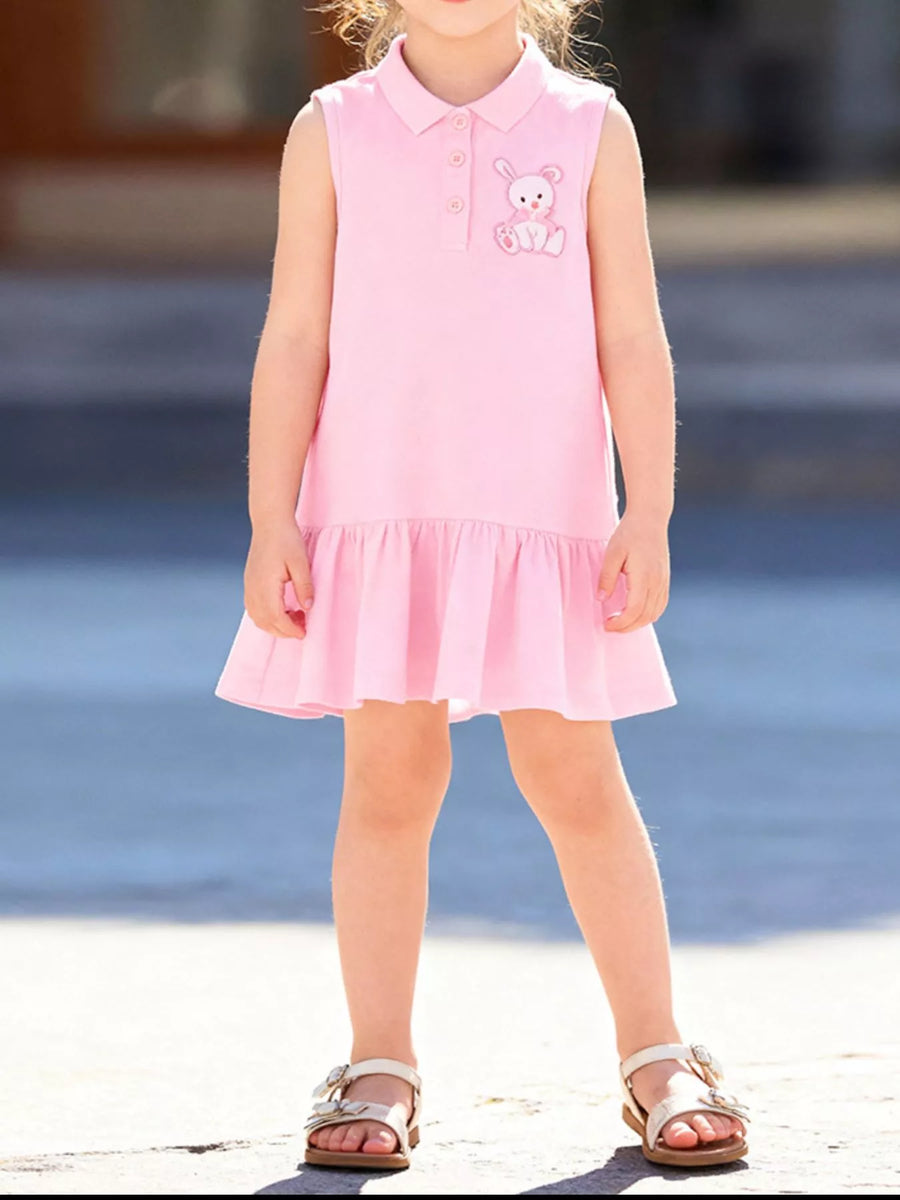 Embroidered Ruffle-Hem Polo Dress