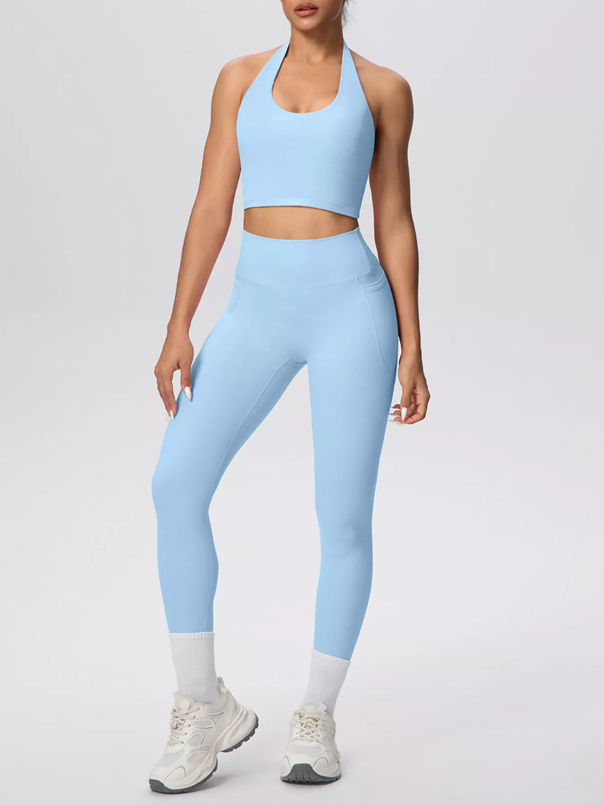 Halter Crop Top & High-Waisted Leggings Set