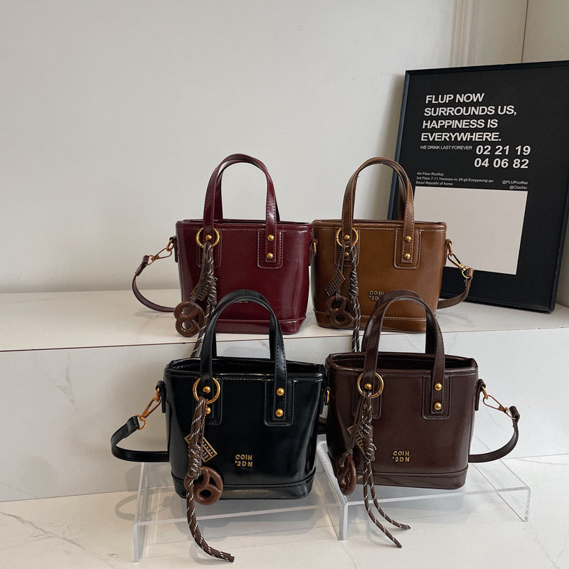 Women's Crossbody Bucket Bag - PU Leather Urban Minimalist Shoulder Bag with Adjustable Strap
