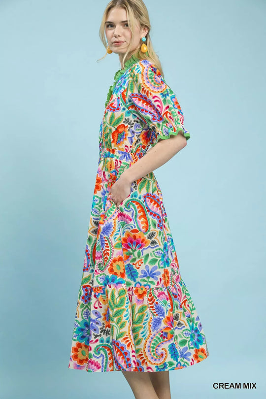 Another view: Umgee Mix Floral Midi Dress with Ruffle Trim