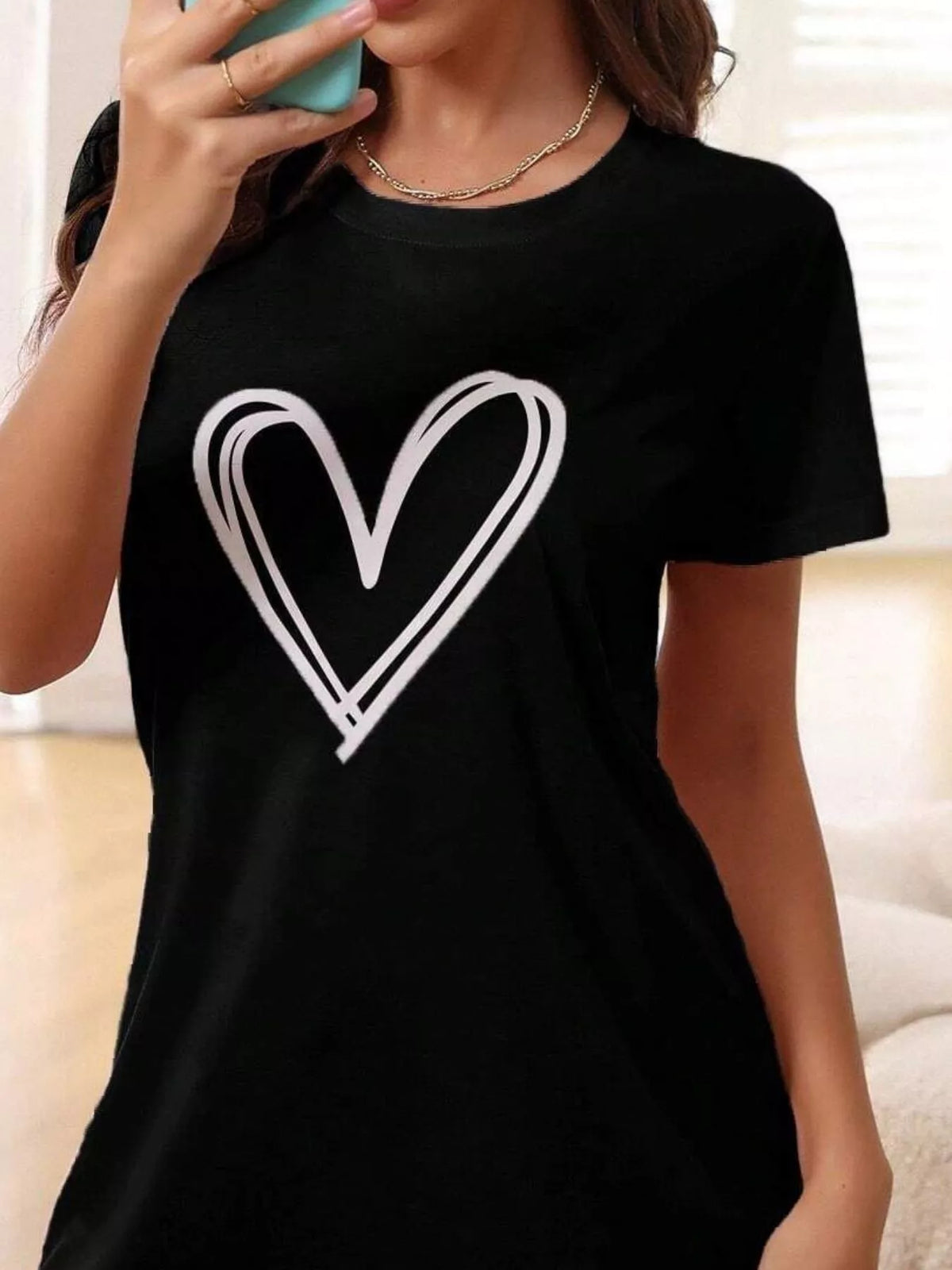 Women's Heart-Print Short-Sleeve Lounge Nightgown