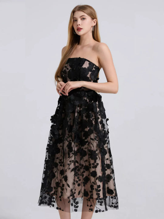 Another view: Floral Applique Strapless Midi Dress