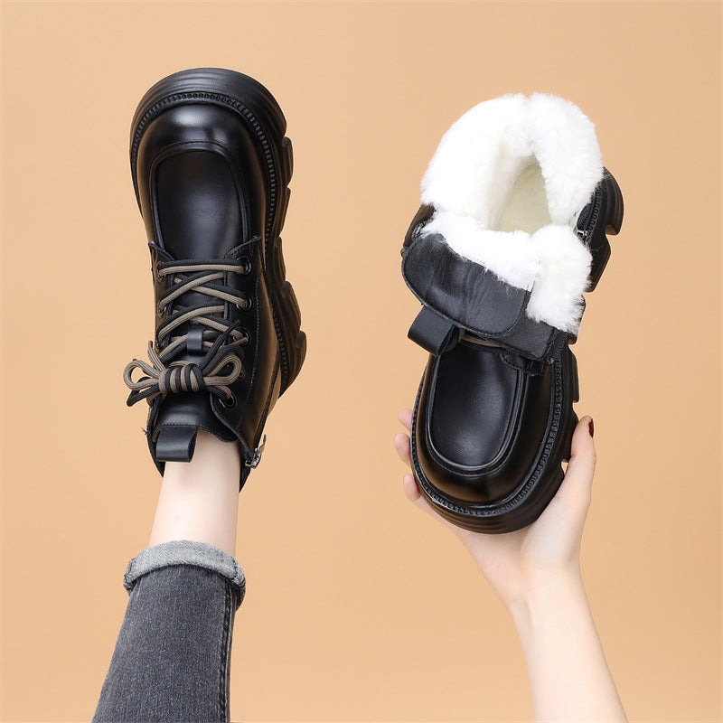 Women's Wool-Lined Waterproof Genuine Leather Winter Boots | Warm Mid-Heel Low Shaft Boots
