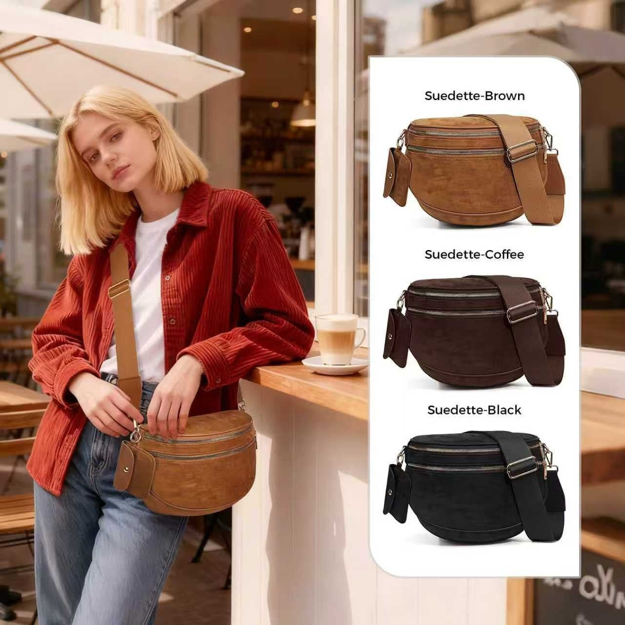 Women's Suede Crossbody Bag – Round Fashion Shoulder Bag