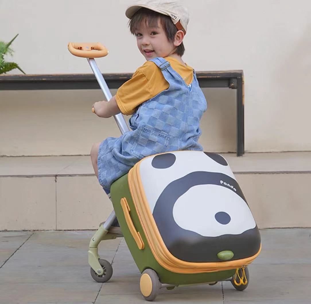 2-in-1 Kids Ride-On Travel Suitcase & Stroller | Anime Canvas Carry-On with Brake Wheels | Expandable 45L