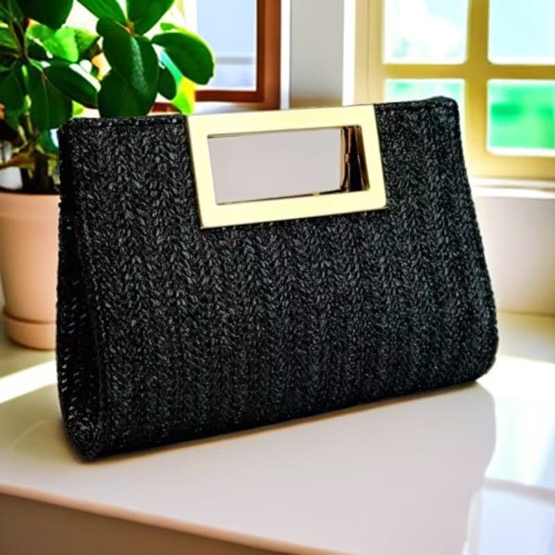 Women's Woven Chain Clutch Bag - Elegant Evening Handbag with Metal Accents