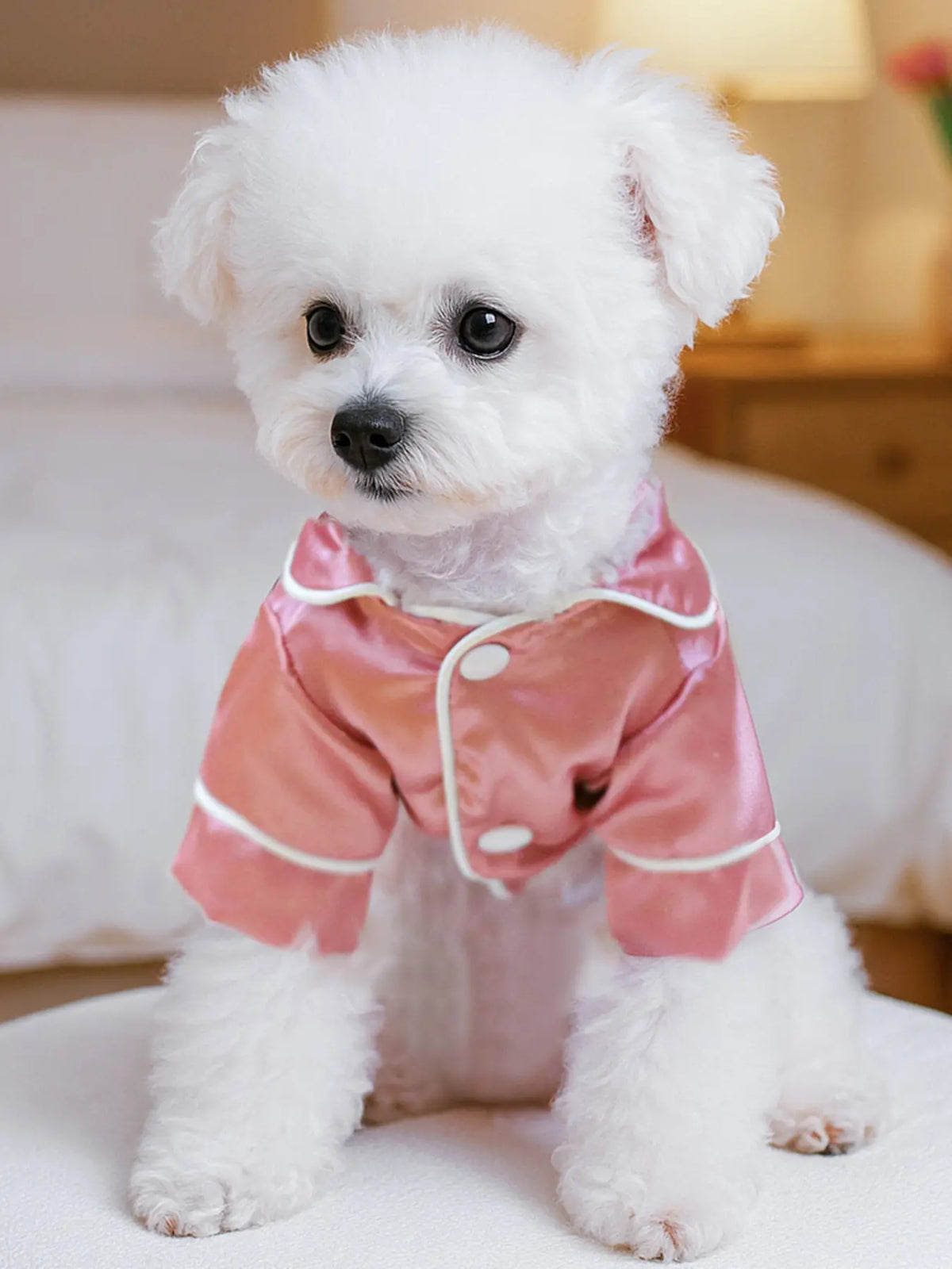 Contrast-Piping Satin Pet Pajamas — photo 2