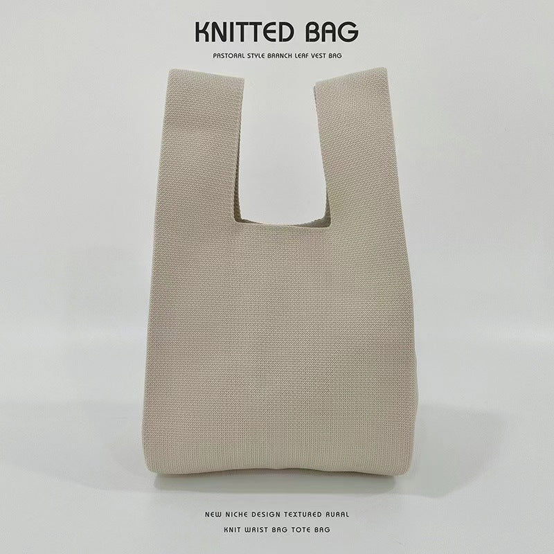 Women's Knitted Yarn Tote Bag - Woven Polyester Shoulder Bag with Phone Pocket