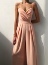Full-size sweetheart-neck spaghetti-strap wide-leg jumpsuit