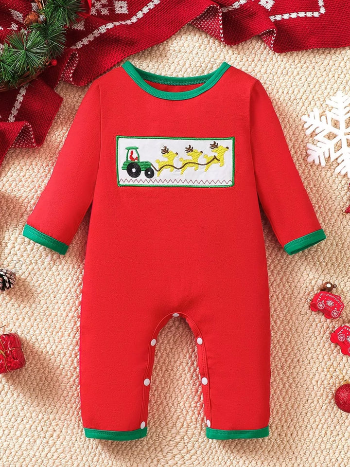 Meadow Days Christmas Theme Embroidered Snap-Leg One-Piece — product view 1