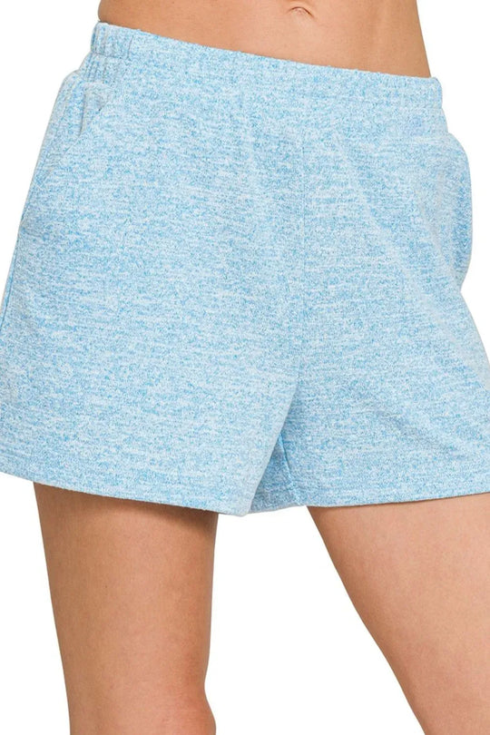 Another view: Soft Melange Hacci Elastic Waistband Shorts — Deep Sky