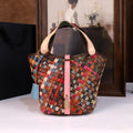 Genuine Leather Crossbody Bucket Bag for Women - Minimalist Woven Bucket Bag with Adjustable Strap