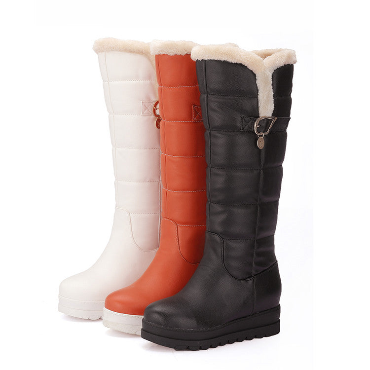 Women's Winter Warm Cotton Boots | Thick Wedge Sole, Metal Accents & Slip-On Design