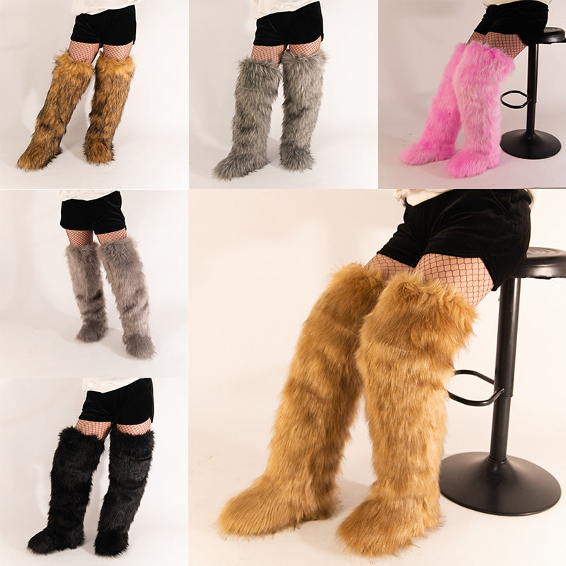 Women's 72cm Thigh-High Boots – Faux Wool Over-the-Knee Slip-On Winter Boots