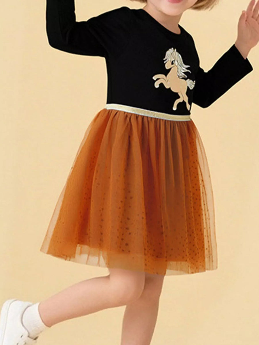 Storybook Horse Long-Sleeve Tulle Dress