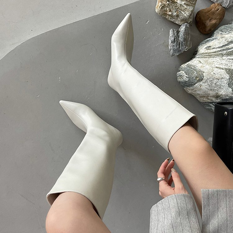Women's Wide-Calf Knee-High Riding Boots | Pointed Toe Kitten Heel | PU Leather