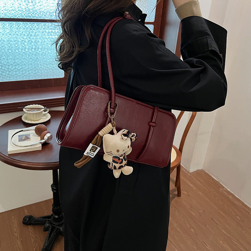 Women's Vintage Pendant Underarm Bag - PU Leather Crossbody Handbag with Adjustable Strap