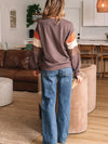 Coffee brown color-block drop-shoulder sweatshirt
