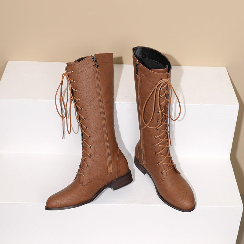 Women's Denim Mid-Calf Rider Boots | Square Heel Side Zip Fashion Boots