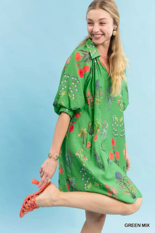 Another view: Umgee Floral Encyclopedia Print Mini Dress