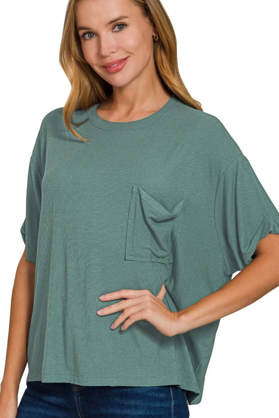 Oversized Ribbed Round Neck Short Sleeve Tee — Ash Jade