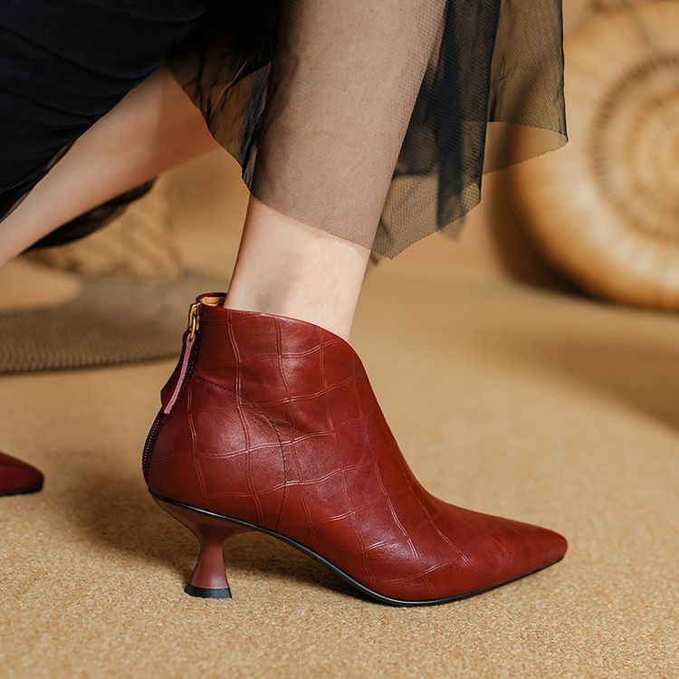 Women's Elegant Pointed-Toe Ankle Boots | Genuine Cowhide Leather | Velvet Lining Option