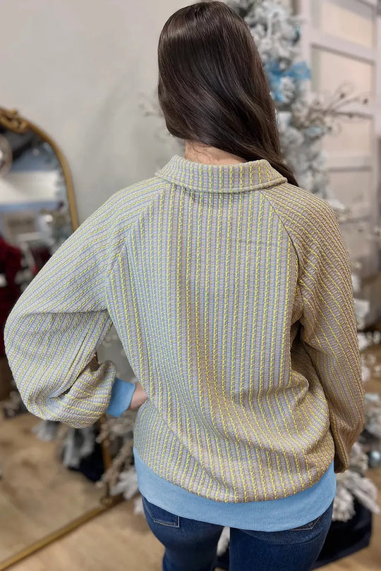 Another view: Jacquard Button-Front Henley Sweatshirt — Beige