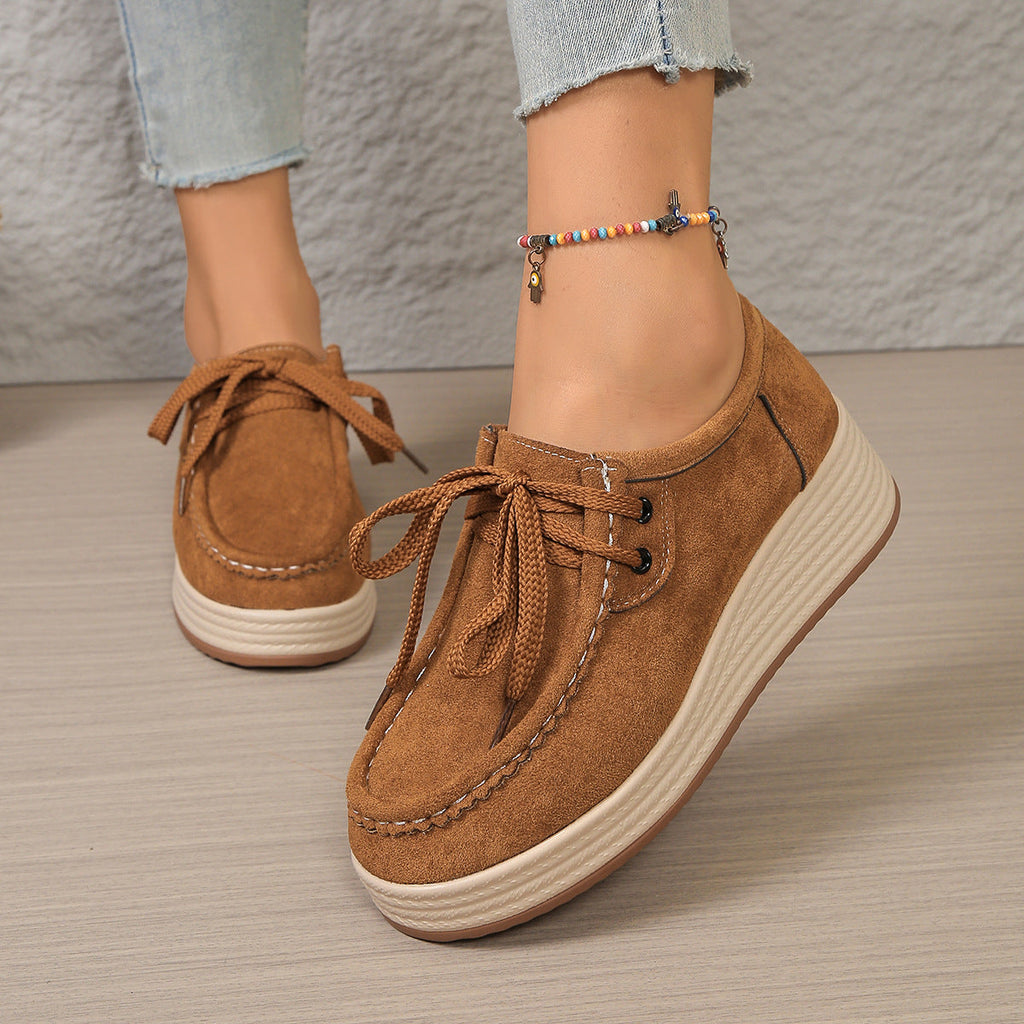 Women's Lace-Up Chunky Sole Pumps - Mid Heel Round Toe Casual Dress Shoes