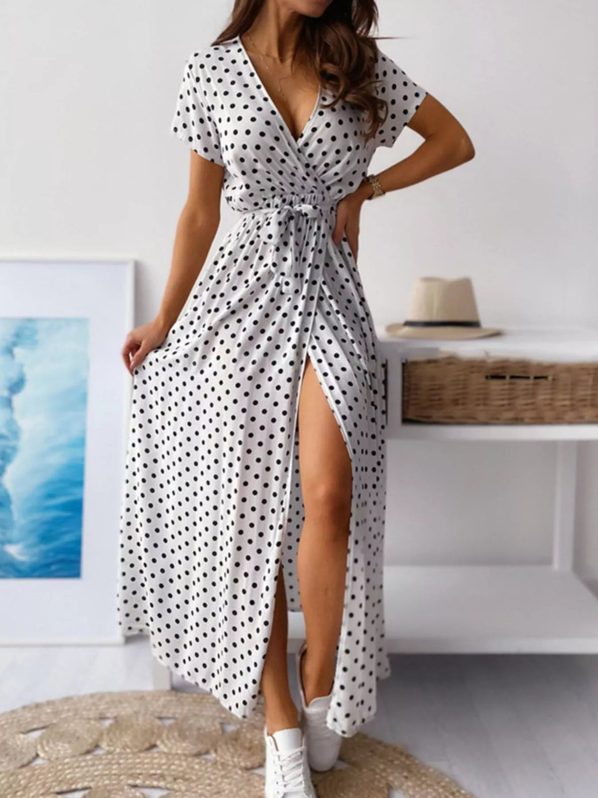 Polka-Dot Surplice Maxi Dress