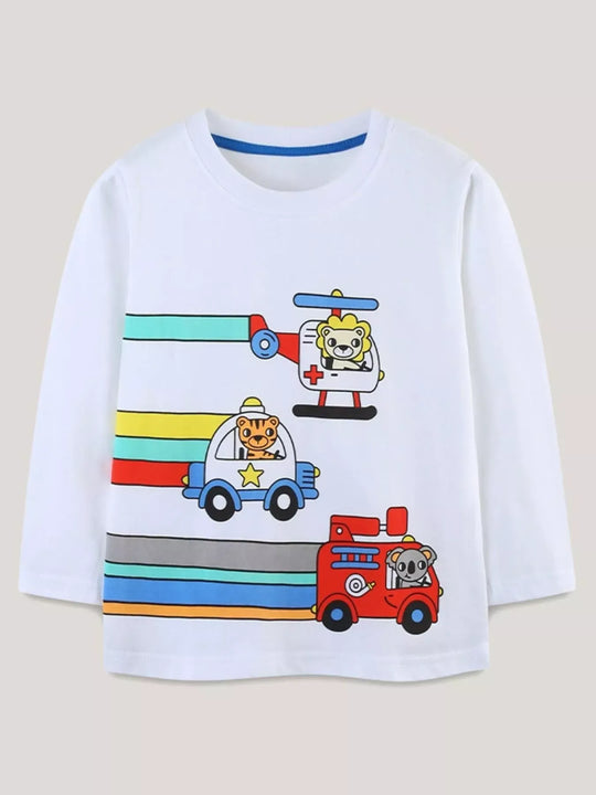 Another view: Kids’ Vehicle-Print Long-Sleeve T-Shirt — White