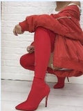 Women's Over-the-Knee Stretch Boots | Slip-On PU Leather High Boots with Patchwork Stitching