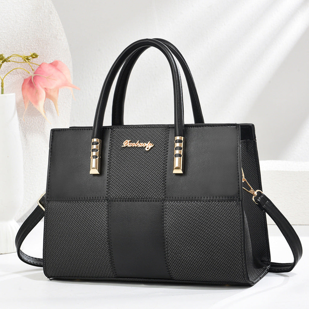 Women's Large Capacity Patchwork Tote Bag - Stylish Color Block Shoulder Handbag