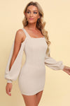 Square-neck split-sleeve fitted mini dress