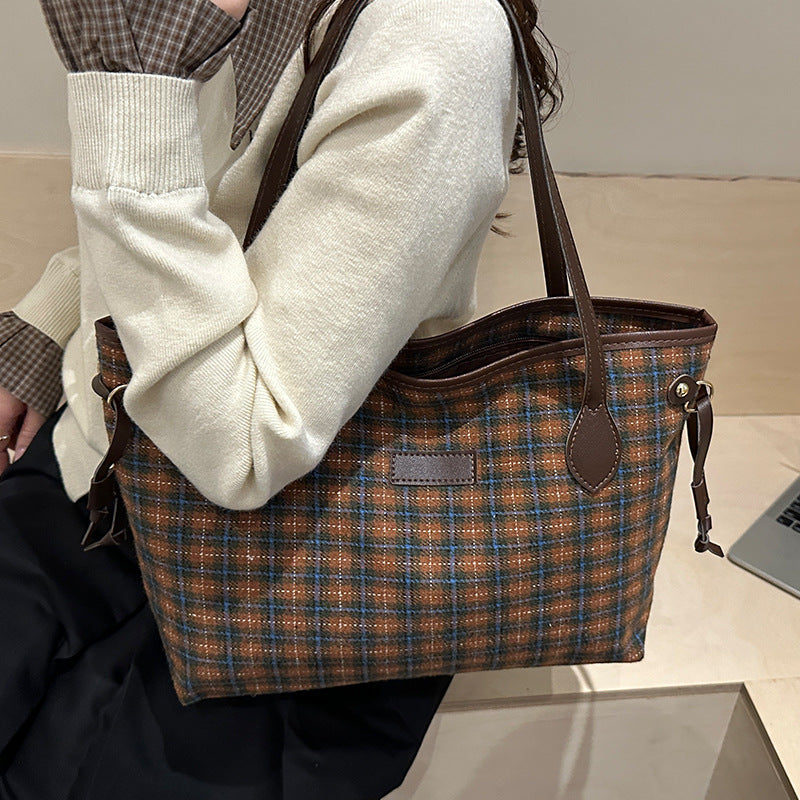 Large Capacity Wool Shoulder Commuter Bag | Women's Everyday Tote with Laptop Compartment