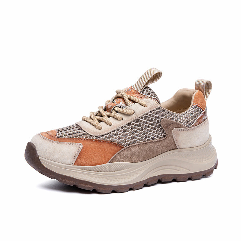 Women's Retro Color-Block Dad Sneakers – Breathable Lace-Up Casual Shoes