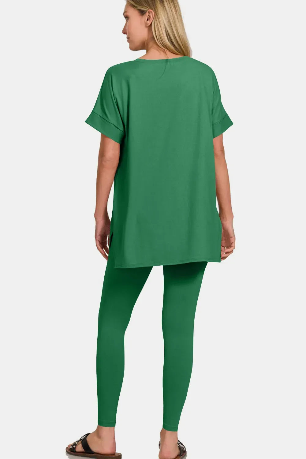 Curve V-Neck Rolled Short Sleeve T-Shirt and Leggings Lounge Set — photo 2