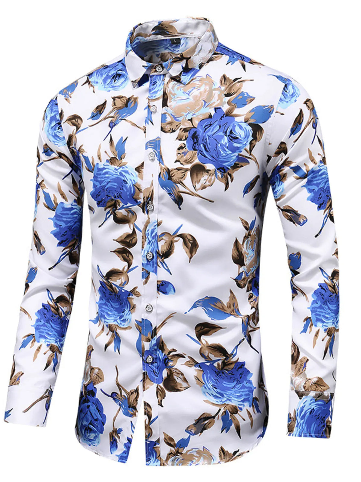 Men's Plus Size Floral Long-Sleeve Button-Down Shirt — photo 6
