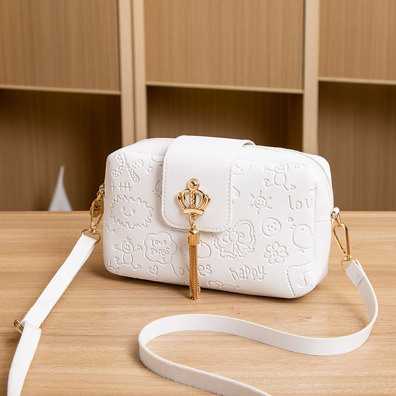 Women's Crossbody Phone Bag - Korean Style Embossed PU Leather Shoulder Bag
