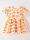 Pale-blush floral print ruffle-sleeve children’s dress.